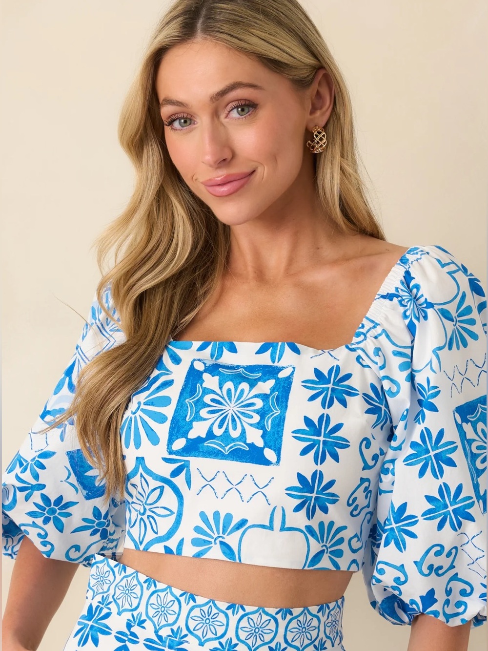 Prosperina Presley Aegean Blue Tile Crop Top 
NWT